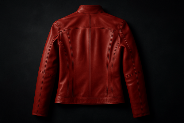 Enhanced red leather jacket - back product shot