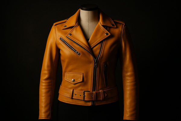 Enhanced yellow leather jacket - front product shot