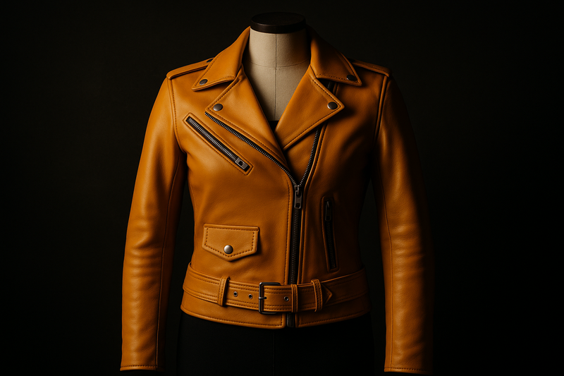 Enhanced yellow leather jacket - front product shot
