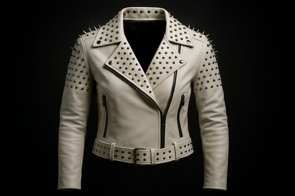 Enhanced white studded jacket - front product shot